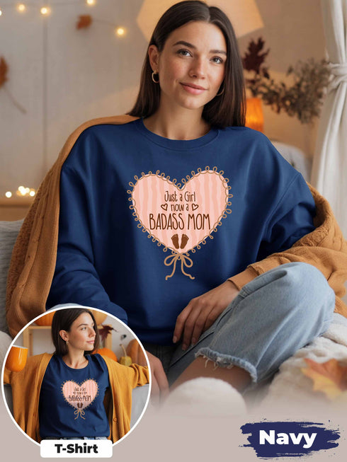 Just a Girl, Now a Badass Mom Sweatshirt – Personalized Photo & Text | New Mom Gift